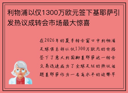 利物浦以仅1300万欧元签下基耶萨引发热议成转会市场最大惊喜